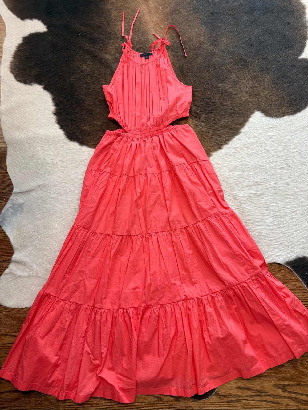 J. Crew Coral Tiered Maxi Dress with Halter Ties